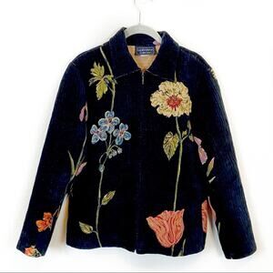 Corol Anderson Floral Tapestry Jacket Collection Women Black Size 8 Made in USA